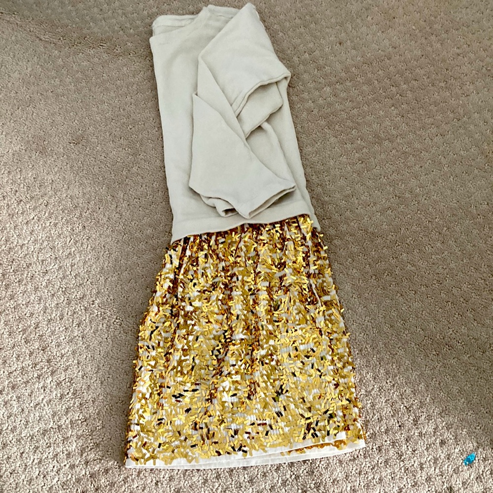 Cream and gold sequined girls Crew Cut long sleeved dress size 14